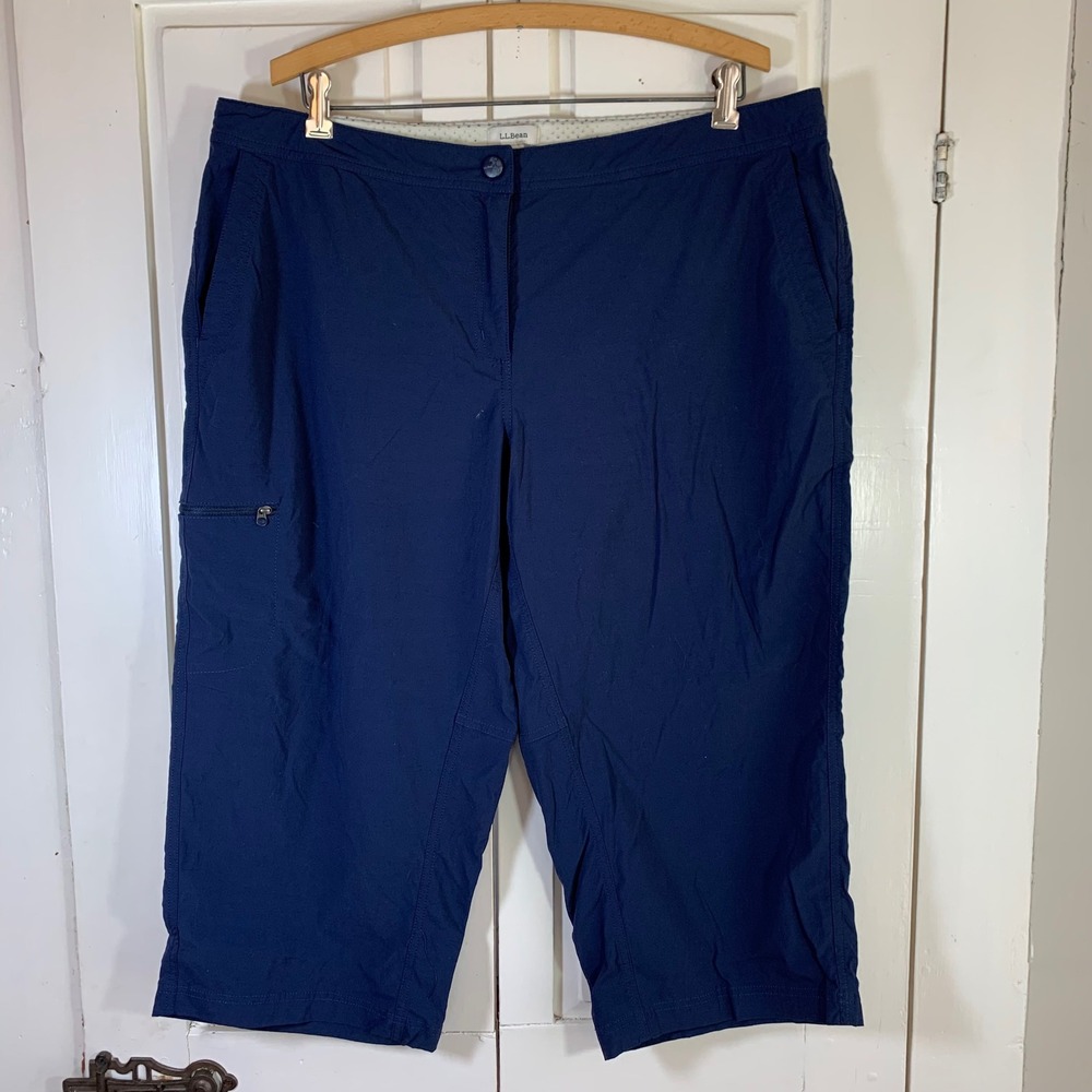 LL Bean Vista Camp Pants Womens 18 Petite Blue Nylon Spandex Cropped 300440 READ